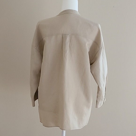 NWOT Uniqlo Womens Linen Blend Skipper Small Beige 3/4 Sleeve Tunic Blouse - Picture 3 of 9